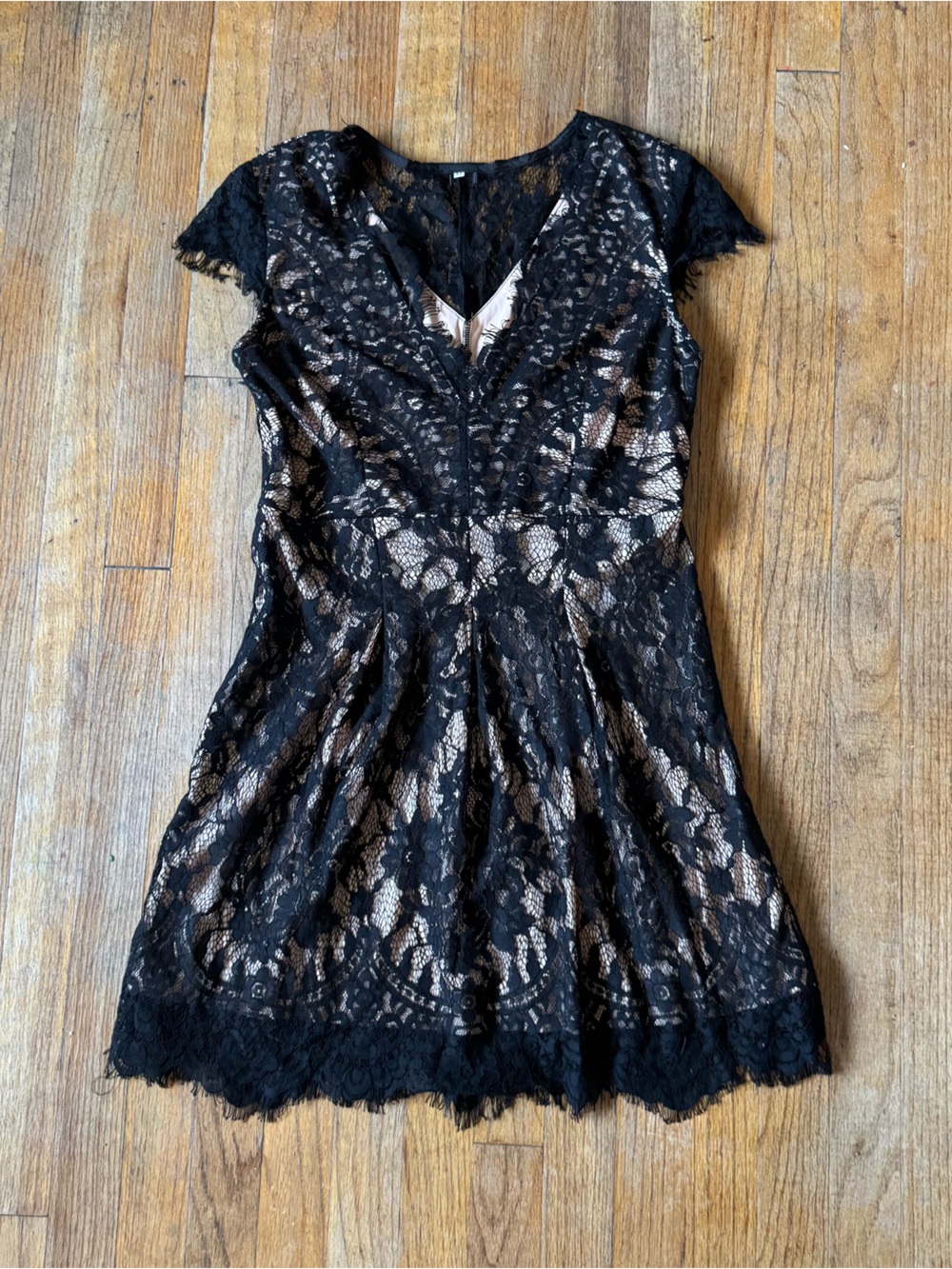 Black Lace Dress with Nude Lining